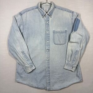 Field Gear Chambray Shirt Men L Blue Distressed Patched Faded Stained‎ Worn